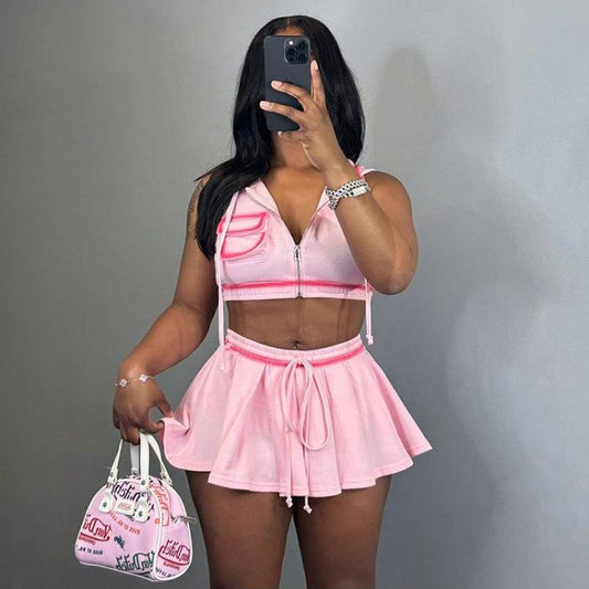 Bare Waist Pleated Skirt Set