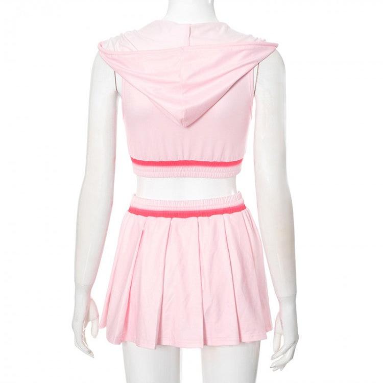 Bare Waist Pleated Skirt Set