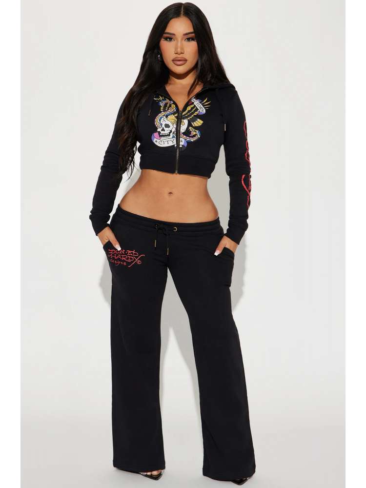 Skull Eagle Printed Hooded Sweatpants Set