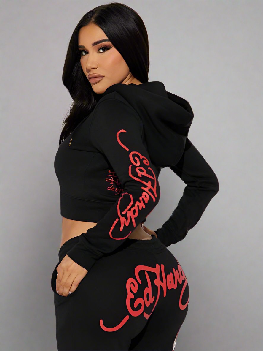 Skull Eagle Printed Hooded Sweatpants Set