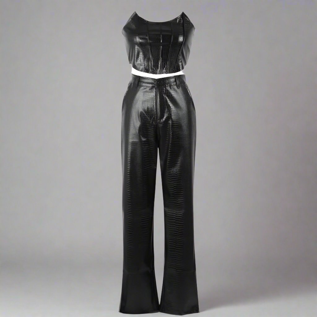 PU Snake Print Zipper Tube Pant Sets