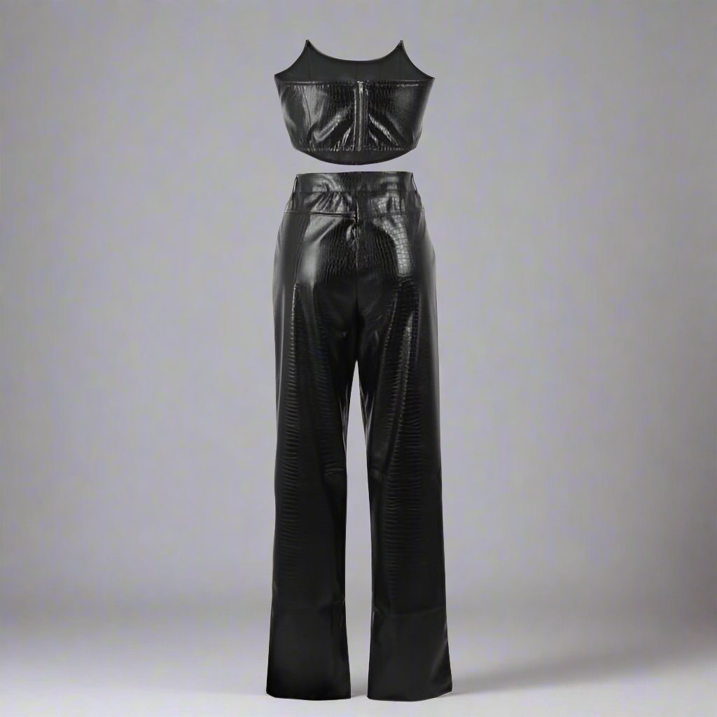 PU Snake Print Zipper Tube Pant Sets