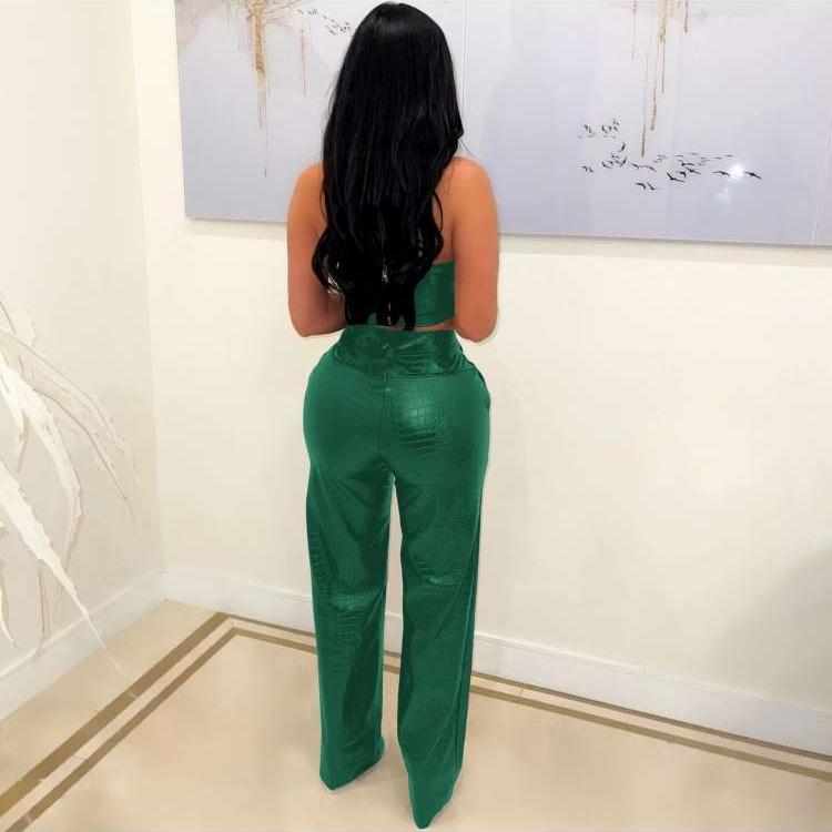 PU Snake Print Zipper Tube Pant Sets