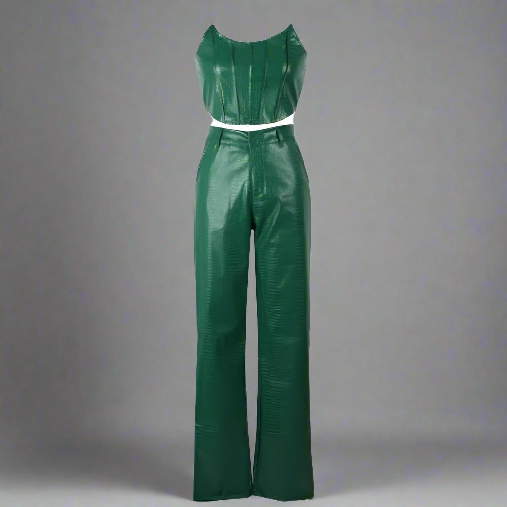 PU Snake Print Zipper Tube Pant Sets