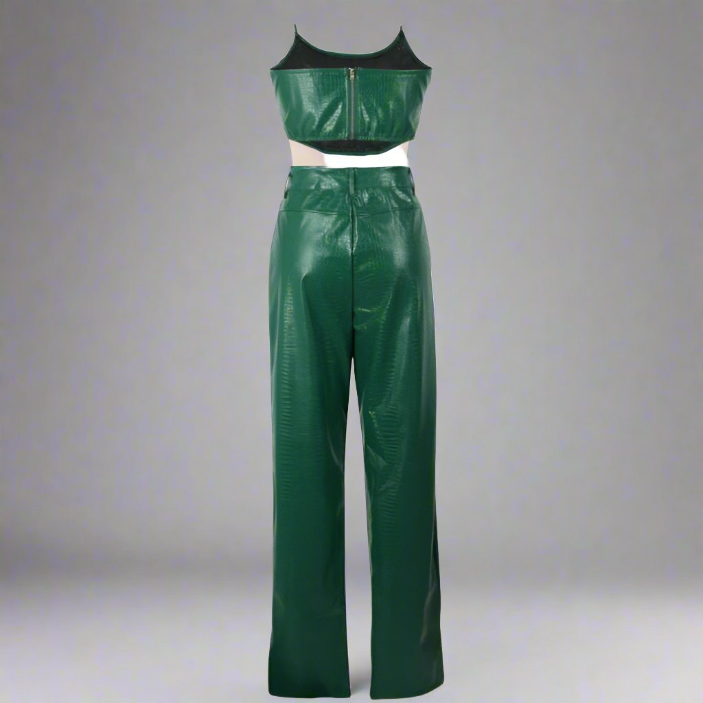PU Snake Print Zipper Tube Pant Sets