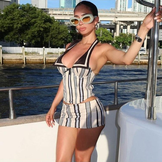 Conjunto de falda con estampado de rayas