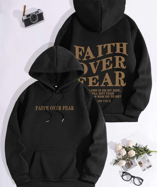 Letter Printed Loose Kangaroo Pocket Hoodie