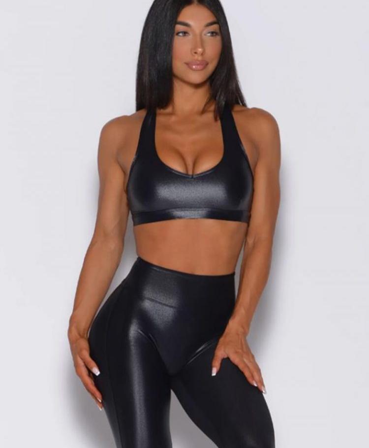 Conjuntos de yoga con cuello en U y jersey de color puro