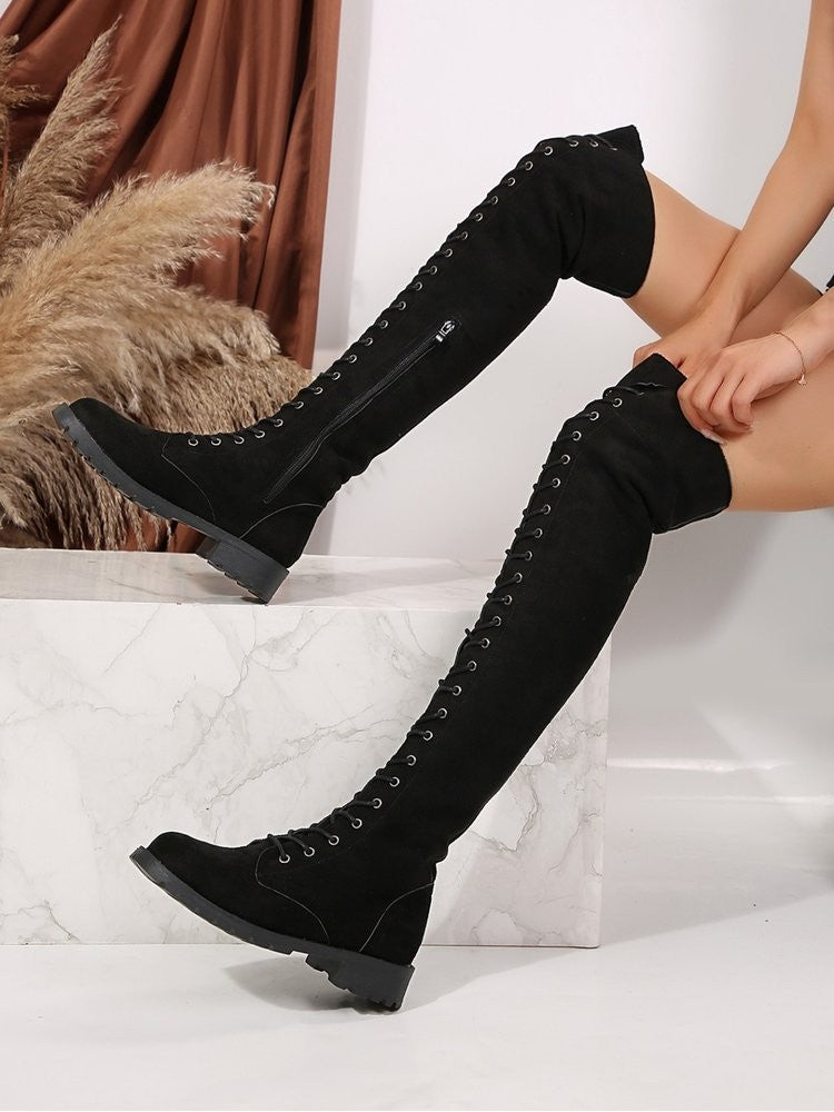 Stylish Hollow-Out Round Toe Boots Pure Color Design