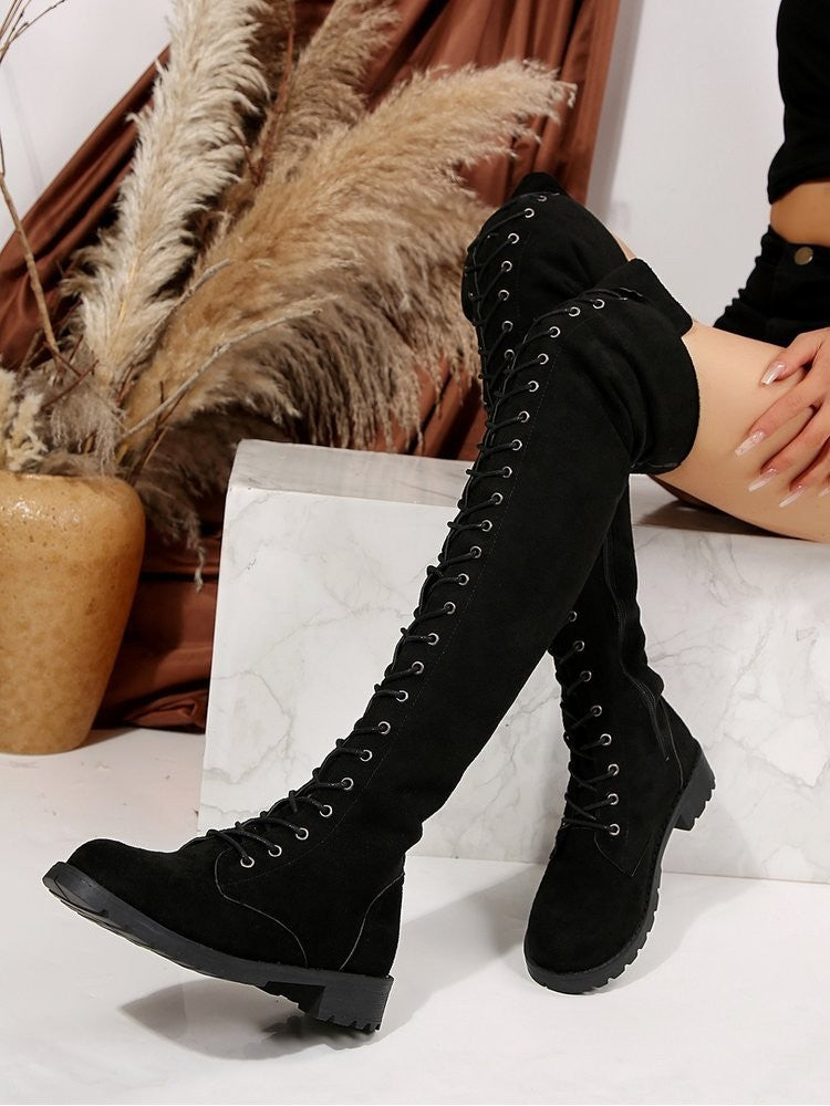 Stylish Hollow-Out Round Toe Boots Pure Color Design