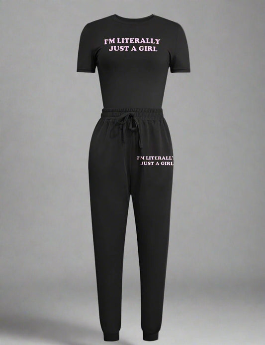 Letter Printed Loose Pullover Pant Sets