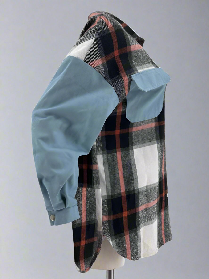 Plaid Denim Patchwork Loose Shirt Coats
