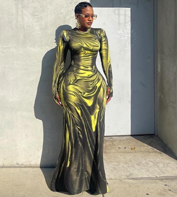 Colorblock Abstract Print Long Sleeves Maxi Dress