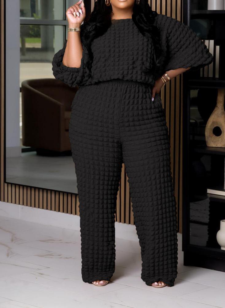 Plain Color Loose Cropped Pant Sets