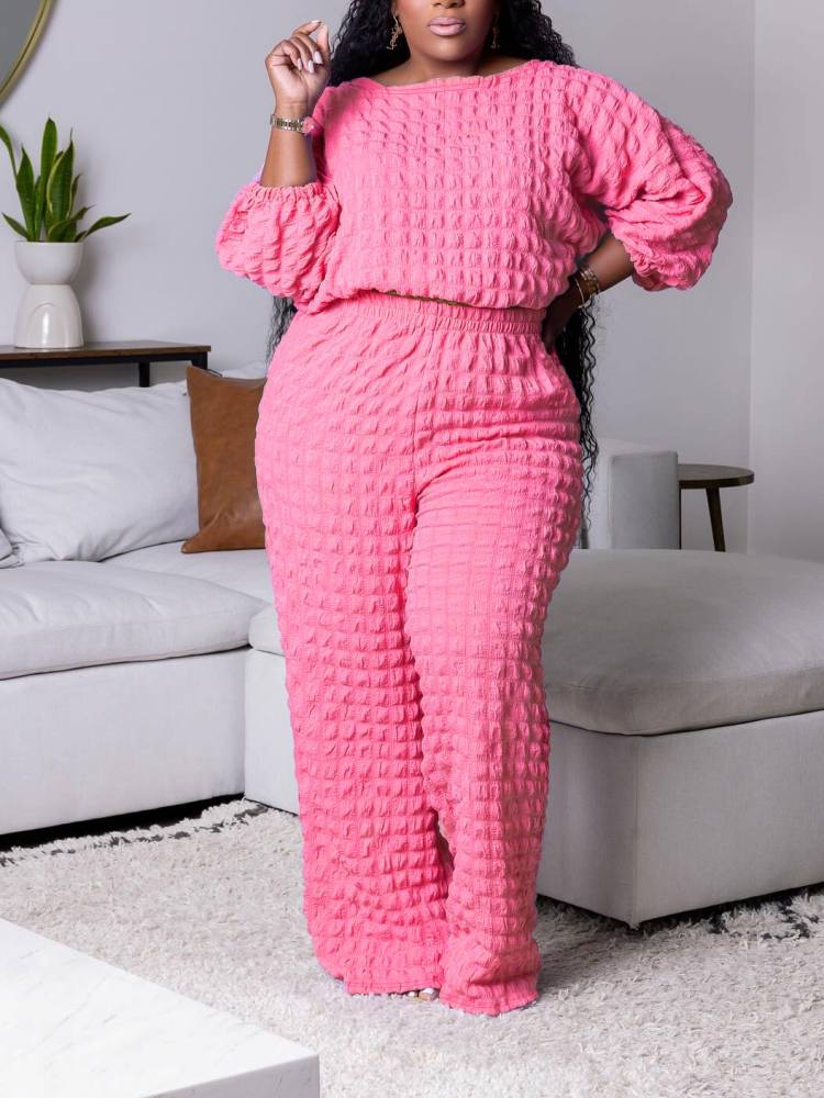 Plain Color Loose Cropped Pant Sets