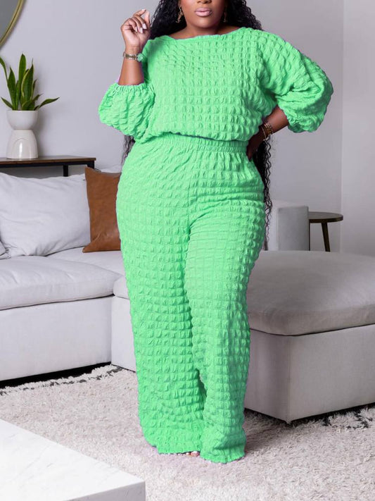 Plain Color Loose Cropped Pant Sets