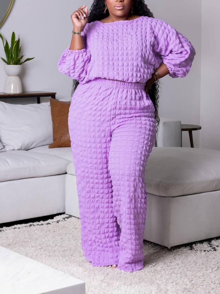 Plain Color Loose Cropped Pant Sets