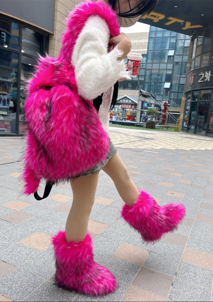 Fluff Patchwork Plush Casual Backpacks
