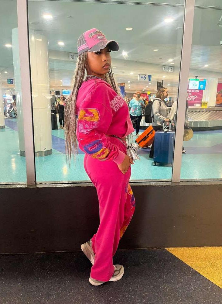 Letter Print Zipper Hooded Sweatpants Set