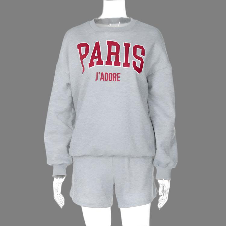 Letter Printed Loose Sweatshirt Short Sets