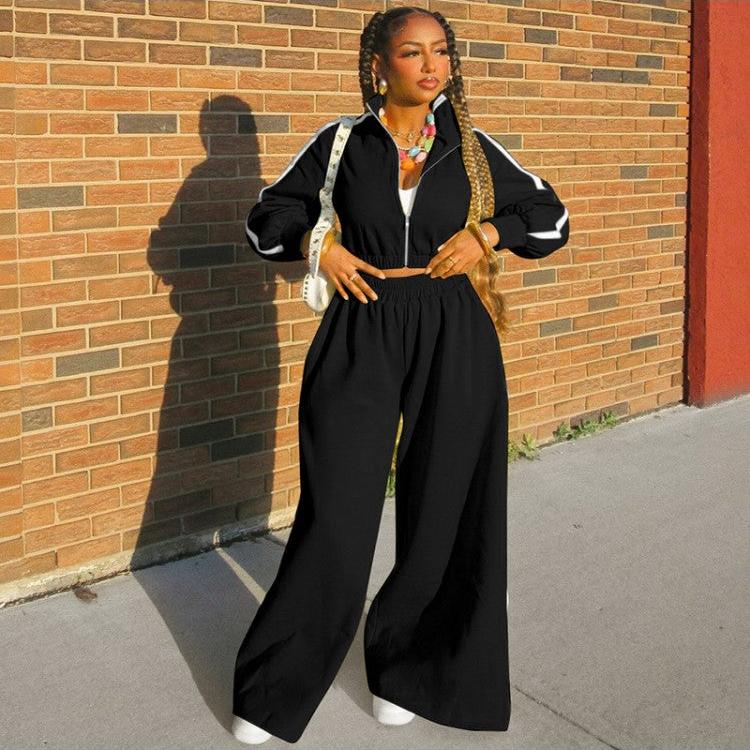 Patchwork Zipper Wide Leg Pant Sets