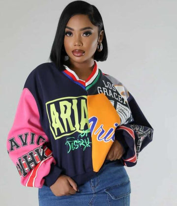 Colorblock V Neck Baggy Sweatshirts