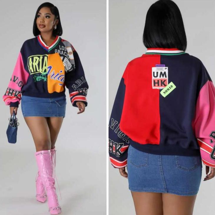 Colorblock V Neck Baggy Sweatshirts