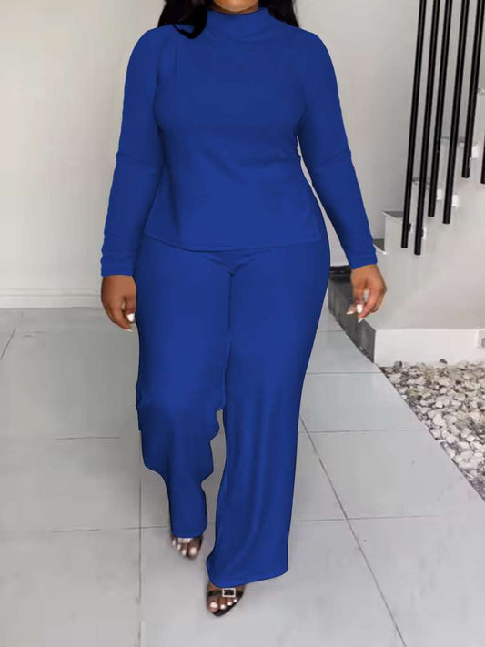 Plain Color Split Hem Straight Pant Sets