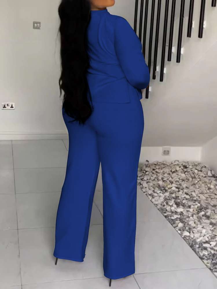 Plain Color Split Hem Straight Pant Sets