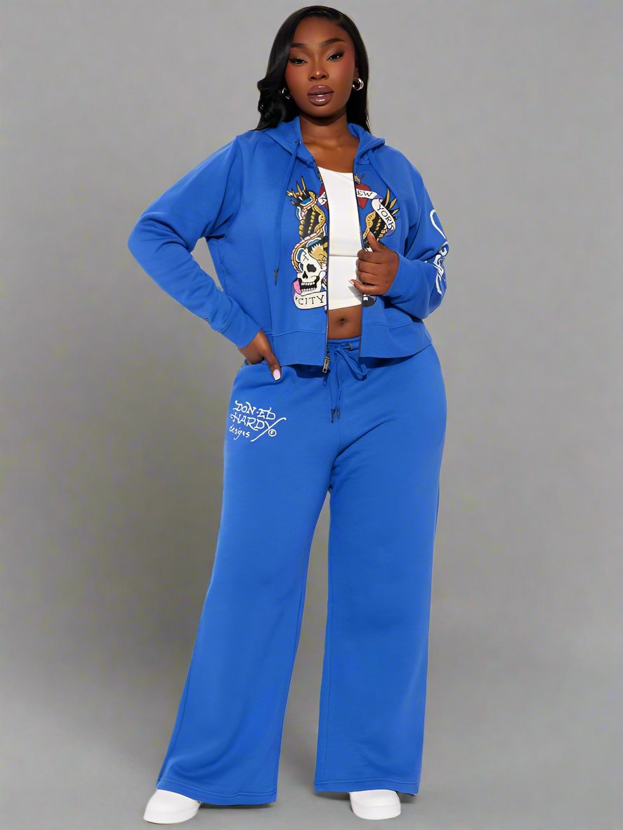 Skull Eagle Printed Hooded Sweatpants Set