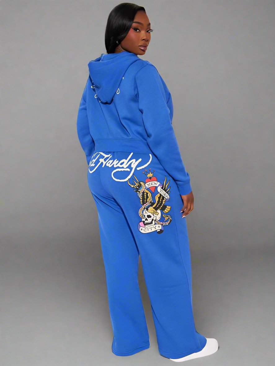 Skull Eagle Printed Hooded Sweatpants Set