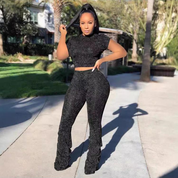 Ruched Crewneck Short Sleeve Pant Sets