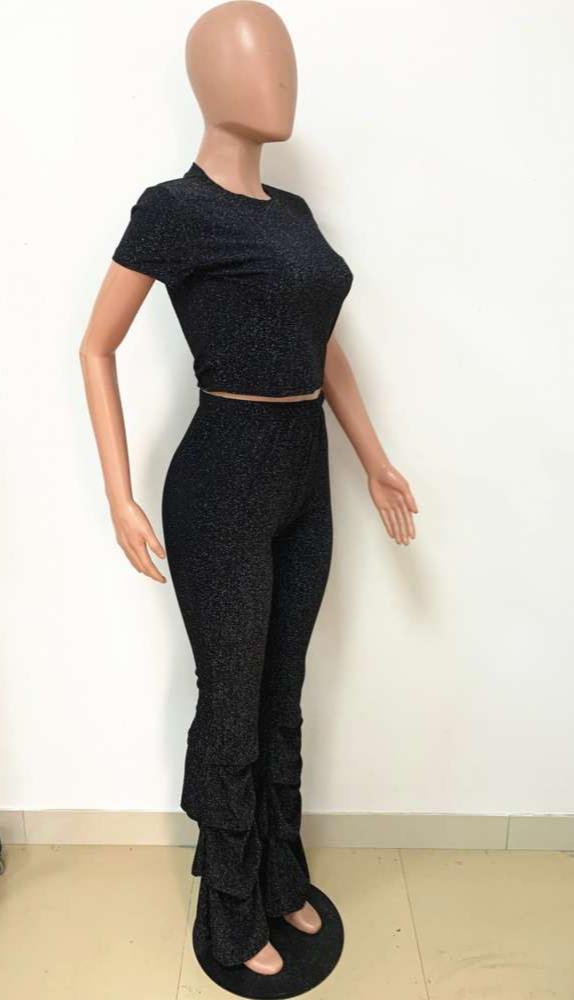 Ruched Crewneck Short Sleeve Pant Sets