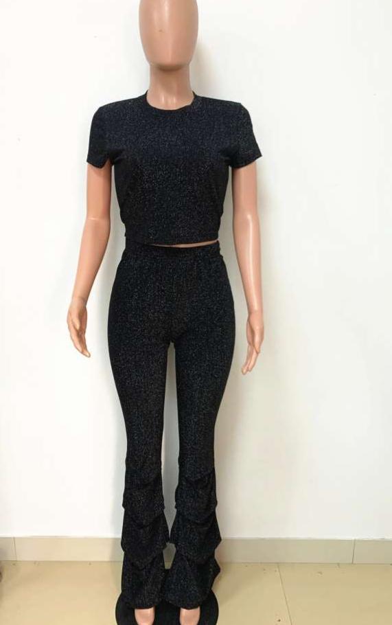 Ruched Crewneck Short Sleeve Pant Sets