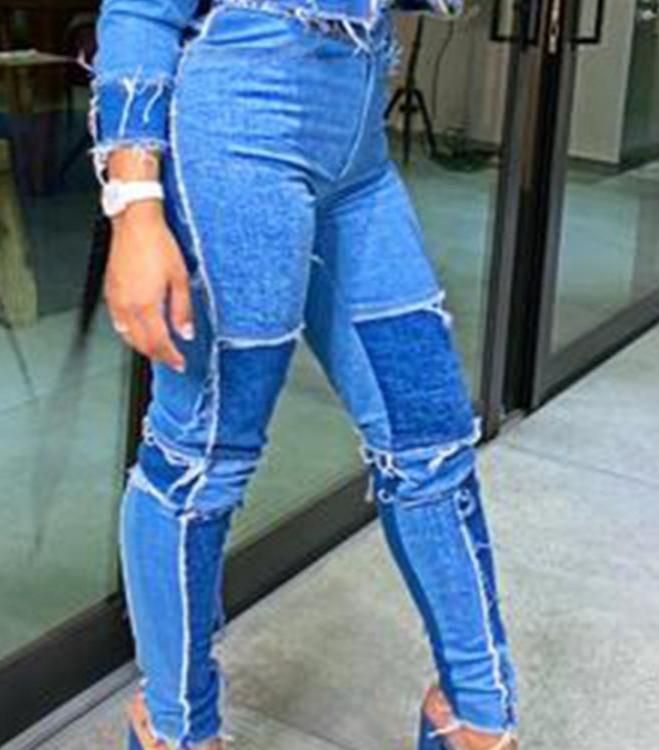 Fringe Patchwork Pencil Jeans
