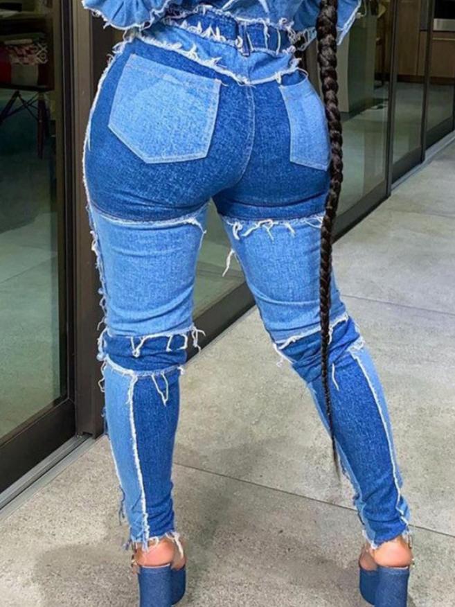 Fringe Patchwork Pencil Jeans