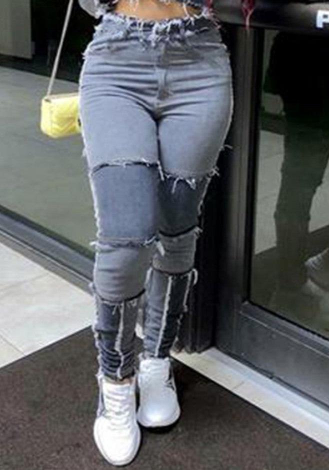 Fringe Patchwork Pencil Jeans