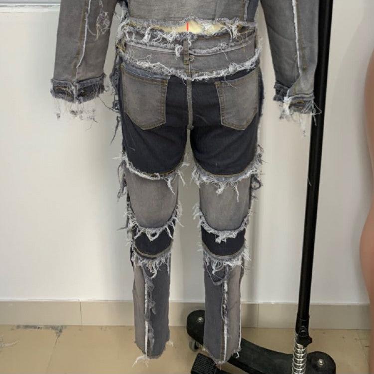 Fringe Patchwork Pencil Jeans