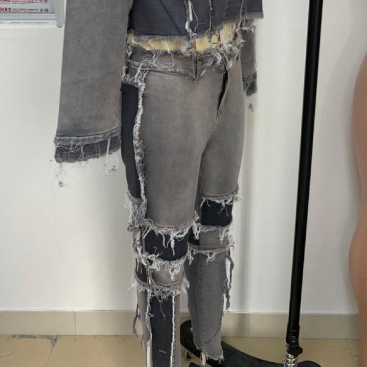Fringe Patchwork Pencil Jeans