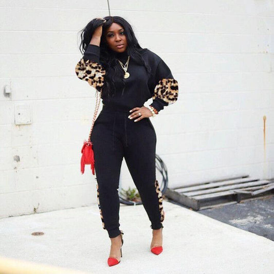 Patchwork Leopard Long Sleeve Pant Sets