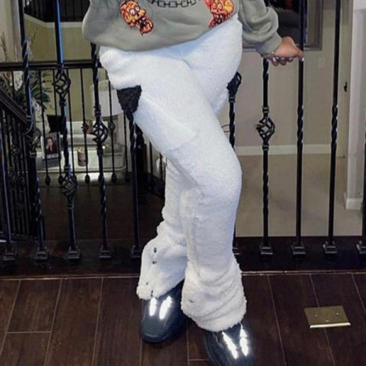 Colorblock Flap Pockets Polar Fleece Pants