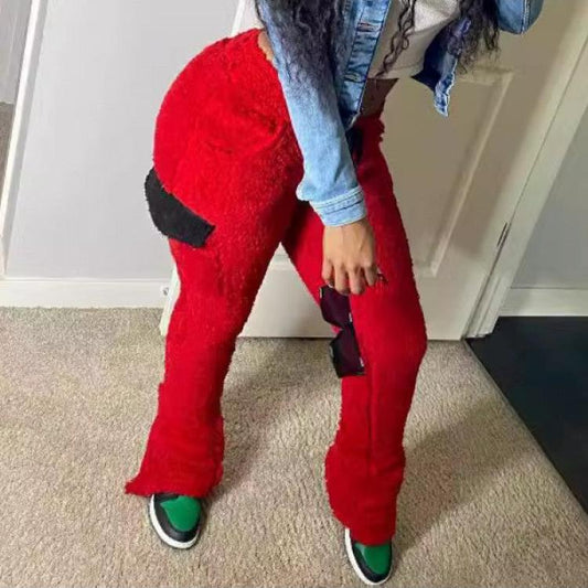 Colorblock Flap Pockets Polar Fleece Pants