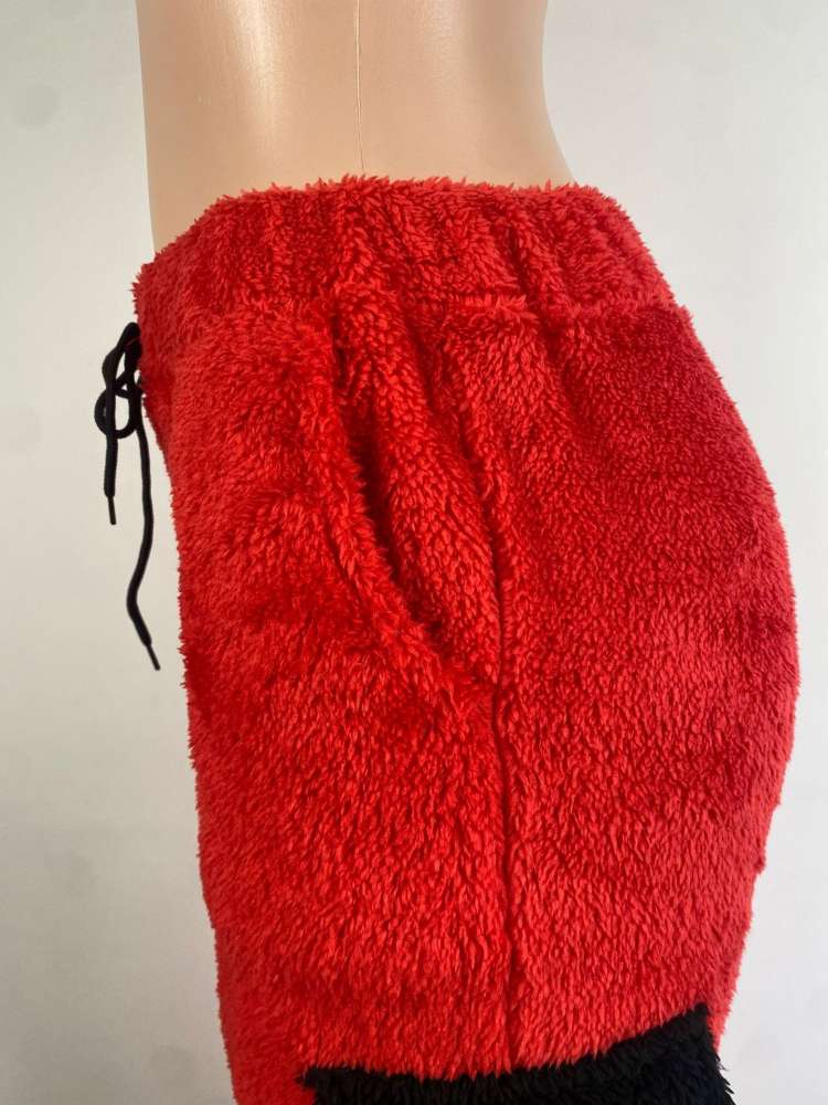 Colorblock Flap Pockets Polar Fleece Pants