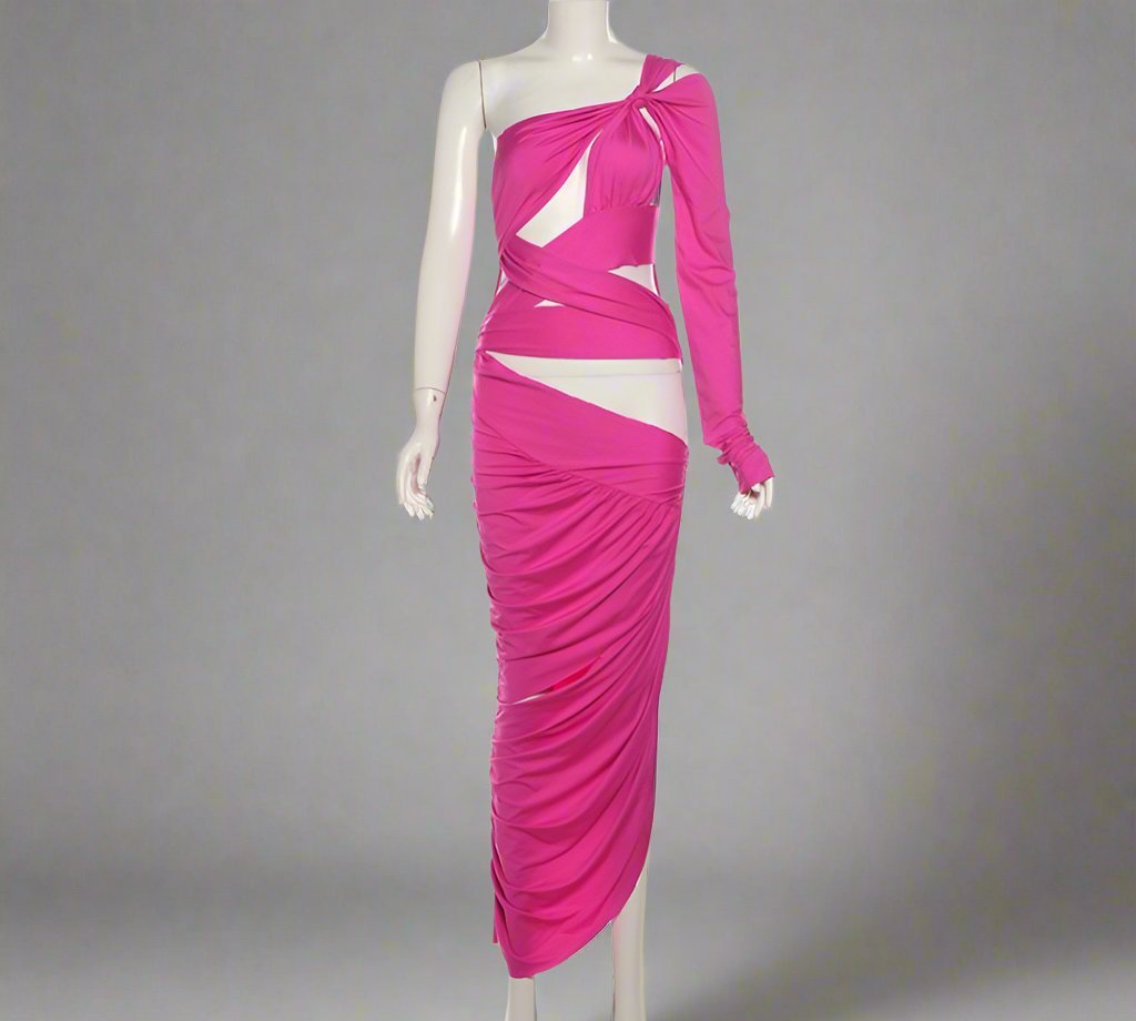 Ruched Hollow-out One Shoulder Maxi Dress