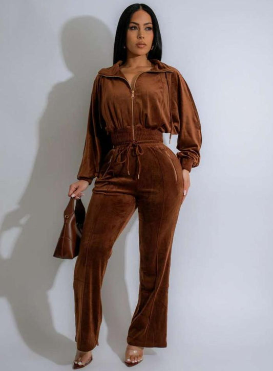 Drawstring Zipper Long Sleeve Pant Sets