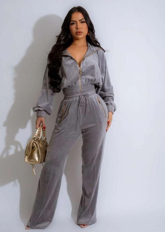 Drawstring Zipper Long Sleeve Pant Sets