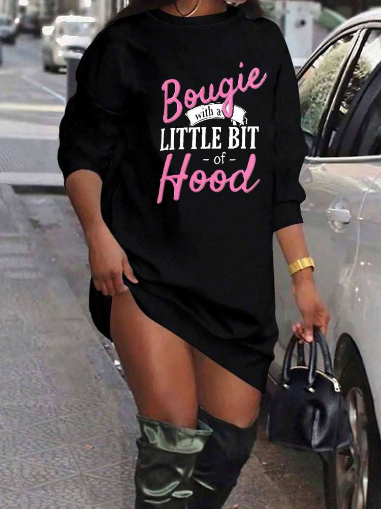 Letter Print Casual Long Sleeves Dress