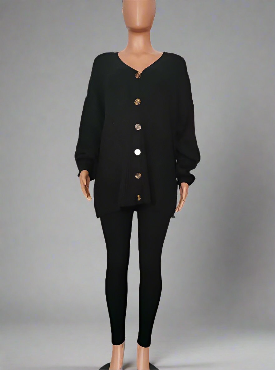Knitting V Neck Cardigan Fitted Pant Sets
