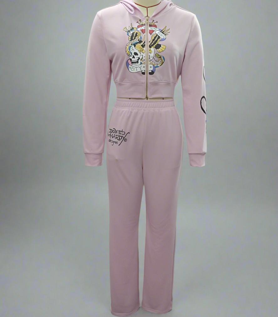Skull Eagle Printed Hooded Sweatpants Set