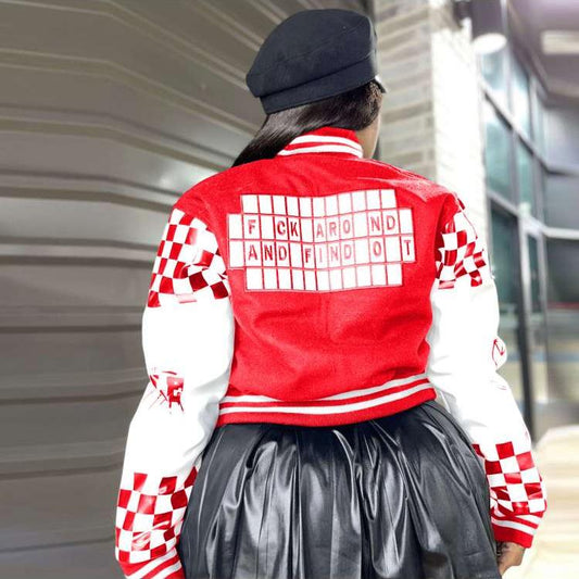 Colorblock Printed Tweed Bomber Jacket